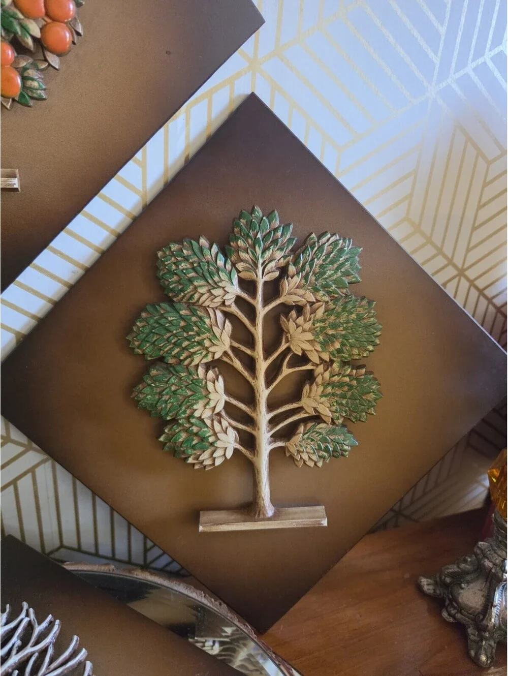 4 Vintage Mid-Century Modern Wall Plaques Syroco Wood Tree in Four Seasons